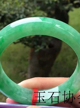 豆种翡翠手镯冰种飘阳绿饰品优选翡翠玉手镯帝王绿宽版玉镯子女款