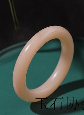 新疆和田玉色手镯新疆青海料藕粉手镯胖圆条轮胎镯彩玉镯子百搭款