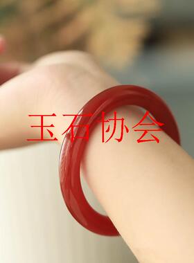 高品质红色玛瑙手镯少女款复古设计细扁圆条玉髓镯子本命年手饰品