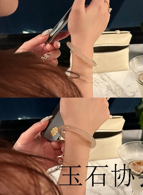 天然冰种玛瑙手镯女款玉环马达加斯加圆条玉髓镯子荔枝冻美人镯子