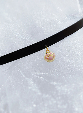 手工choker纯银猫爪女真皮可爱