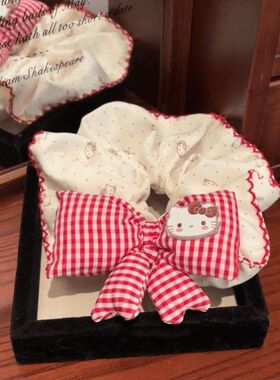 hellokitty波点发绳甜美少女风马尾扎发格纹蝴蝶结大肠发圈显发量