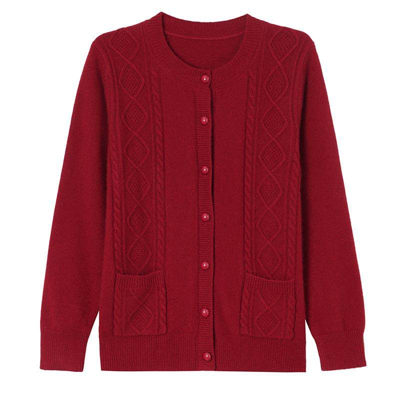 洋气中年妈妈100%纯羊绒毛衣女开衫秋冬加厚针织衫外套女纯色上衣,淘宝优惠券,粉丝福利购,淘宝优惠卷