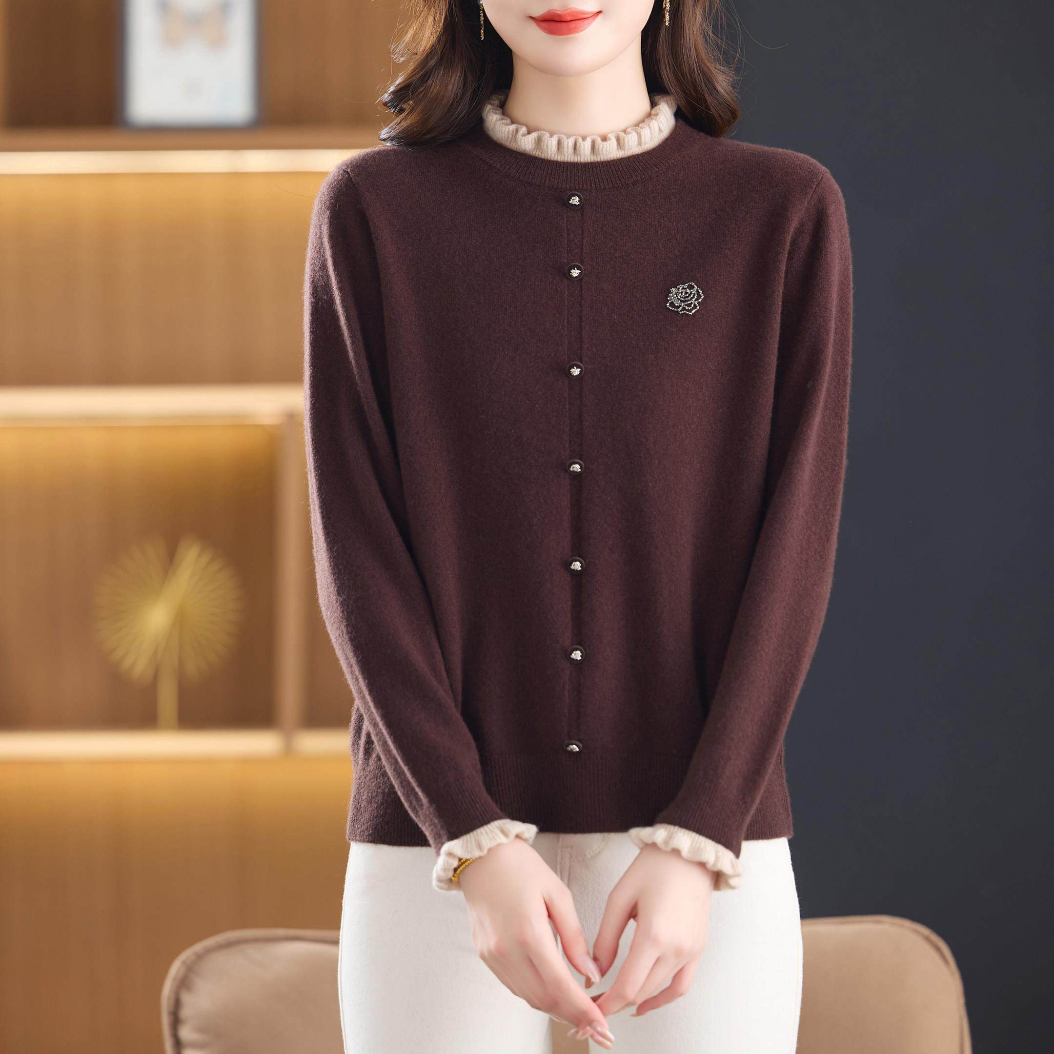 100%纯羊毛加厚毛衣女发热保暖妈妈装秋冬洋气减龄木耳边打底套衫,淘宝优惠券,粉丝福利购,淘宝优惠卷