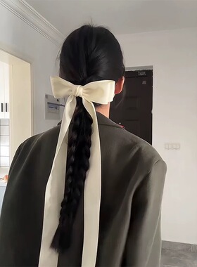 法式甜美奶白色大号蝴蝶结头饰发夹女后脑勺飘带丝带发饰