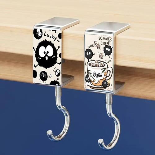 可爱黑煤球学生书包挂钩可拆卸免粘贴便携学生教室宿舍课桌边挂钩 - 图1