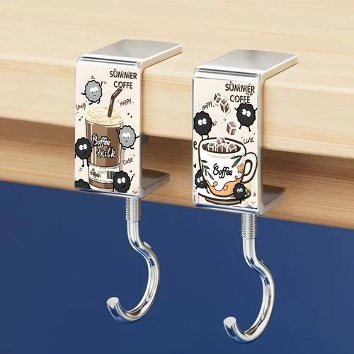 可爱黑煤球学生书包挂钩可拆卸免粘贴便携学生教室宿舍课桌边挂钩 - 图0