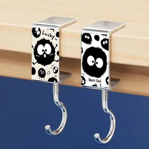 可爱黑煤球学生书包挂钩可拆卸免粘贴便携学生教室宿舍课桌边挂钩 - 图3