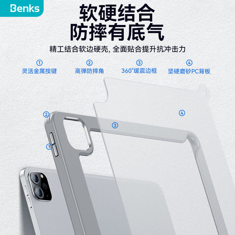 Benks适用2021新款iPadpro保护壳磁吸2018苹果11英寸保护套带笔槽12.9寸平板电脑三代por全包防弯硬壳折支架-图0