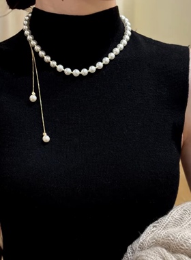 长款可调节仿珍珠项链女轻奢