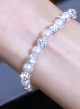 转运超闪钻球珍珠弹力绳手链女