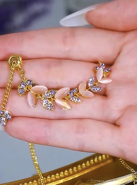 高级感镶钻紫色猫眼石项链女