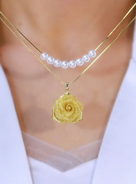 双层叠戴玫瑰花仿珍珠项链