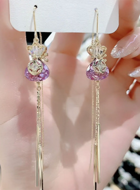 高级感小众设计紫色水晶耳环女