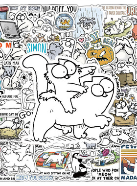 100张Simon's Cat西蒙的猫贴纸简约线条猫咪卡通动画周边创意贴画