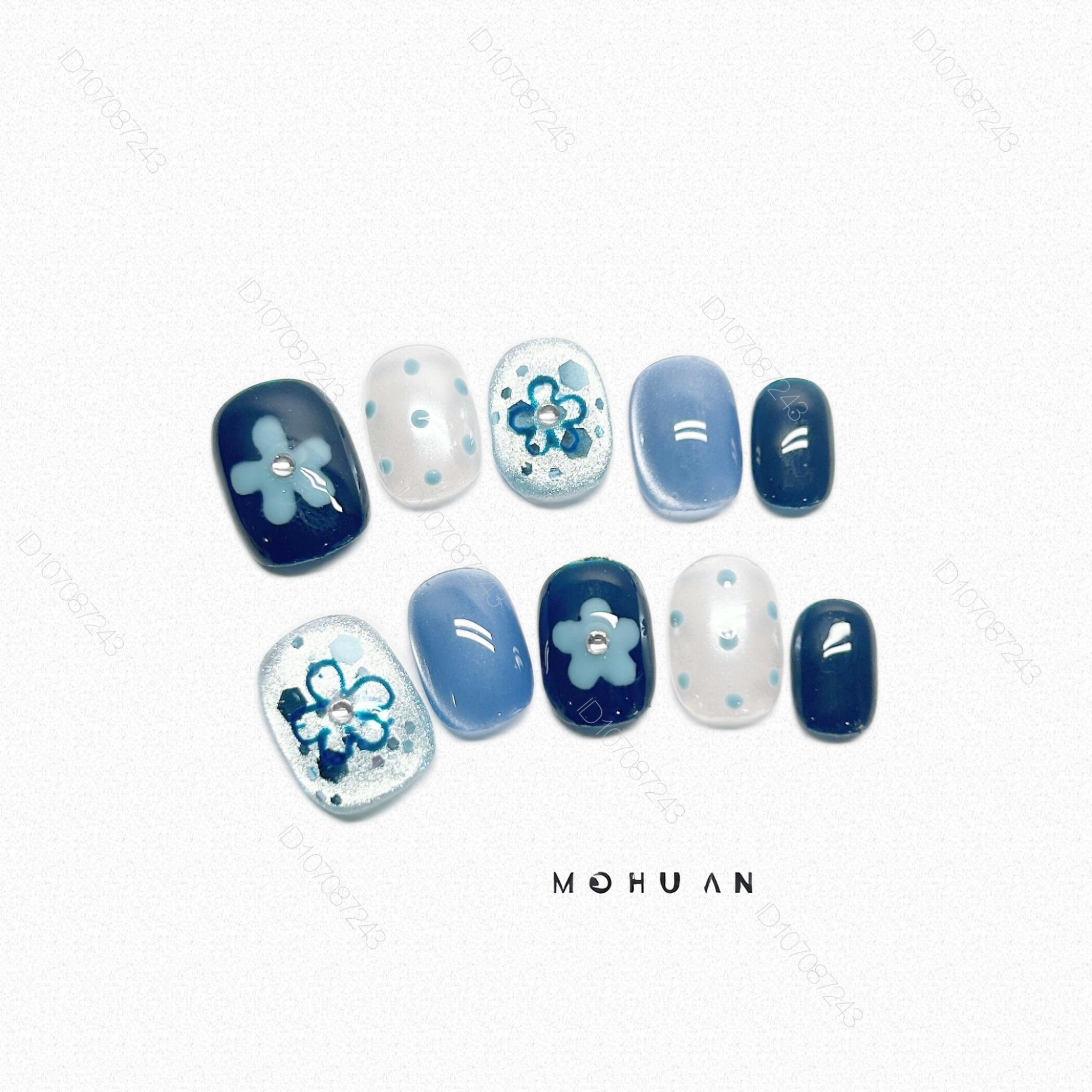手工穿戴甲2025新款秋冬美甲贴片手绘蓝色花朵个性仙气显白小众,淘宝优惠券,粉丝福利购,淘宝优惠卷