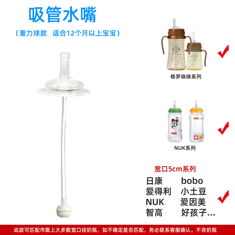 适配NUK学饮杯奶嘴转换吸管吸嘴头重力球智高宽口径奶瓶格罗咪咪-图2