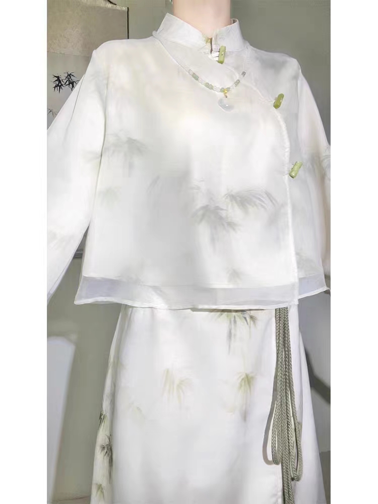 新中式仙气优雅禅意女装夏季改良旗袍上衣国风气质两件套装6733 - 图0