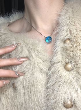 海洋之心吊坠蓝宝石水晶项链女冷淡风轻奢小众设计感锁骨链网红款