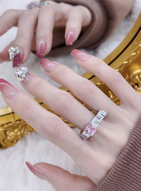 精致戒指女开口可调节ins风气质简约粉红甜美食指戒网红小红书款