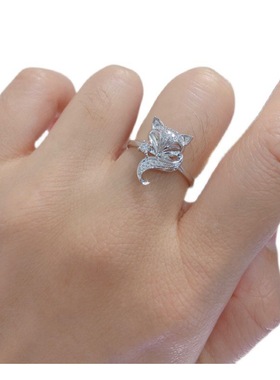 新品镀白金狐狸钻石戒指开口ins风小众设计九尾狐指环三生三世款