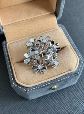 欧美风幸运草戒指女ins轻奢个性时尚花瓣食指戒高级质感手饰直播