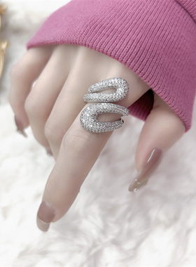 网红直播同款饰品立体夸张开口食指环女日韩小众设计满钻戒指