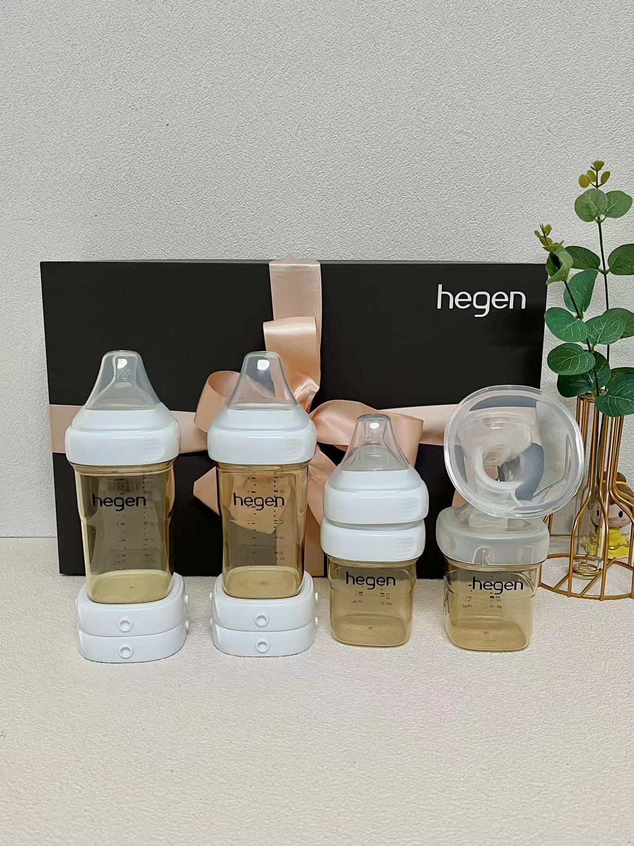 Hegen奶瓶手动吸奶器大礼盒防胀气初生婴儿耐摔奶瓶150ml 240ml