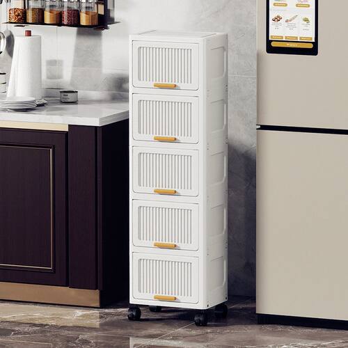 浴室夹缝收纳柜翻盖式家用厨房收纳箱塑料零食置物架储物床头柜子-图1