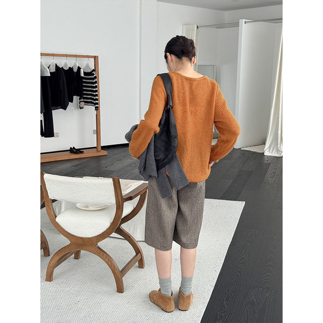 HEYMRS Tencel Wool Velvet V-neck Sweater Knitted Warm Pullover Top Lazy Style Loose Versatile Sweater