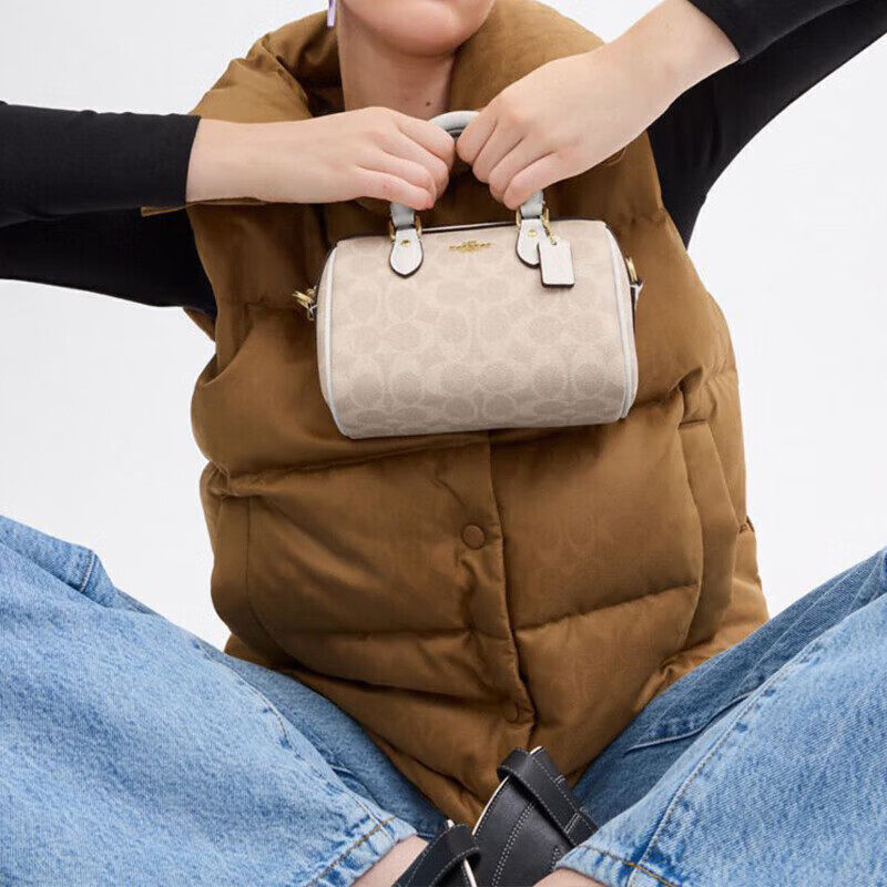 蔻驰COACH女包Rowan18 波士顿经典老花单肩斜挎包pvc手提包枕头包,淘宝优惠券,粉丝福利购,淘宝优惠卷