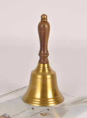 黄铜手摇铃铛复古木柄铃铛餐厅样板间复古装饰摆件印度进口餐铃