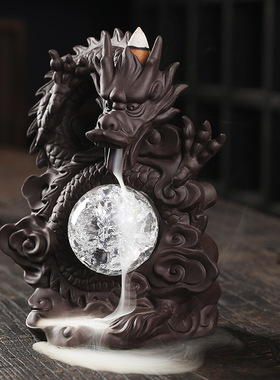 跨境 紫砂倒流香薰炉家居饰品摆件 创意中国龙LED灯回流香炉原创