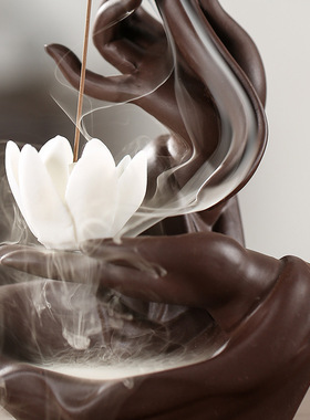 新款禅意佛手莲心创意倒流香炉紫砂檀香炉家居饰品摆件热销