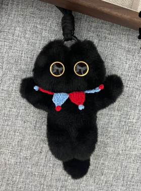 猫不疑手作原创拥抱黑猫可爱毛绒玩偶挂件可爱ins闺蜜情侣车挂