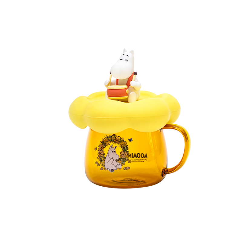 姆明耐热玻璃圆形咖啡杯 卡通硅胶杯盖创意喝水杯有盖 日常送礼 - 图3