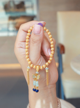 吉盟珠宝古法银蝴蝶手链女财源广进紫云母文玩风手串新中式国潮