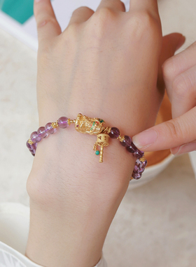 吉盟珠宝古法银紫水晶手链女扎基拉姆转运珠手串藏式文玩新中式