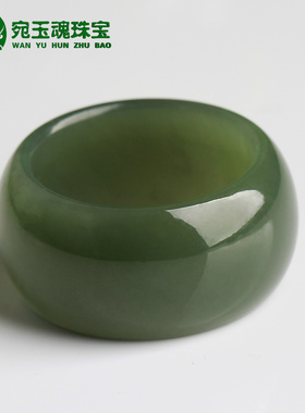和田玉戒指加宽版男女款玉指环冰底湖水绿敦敦小扳指