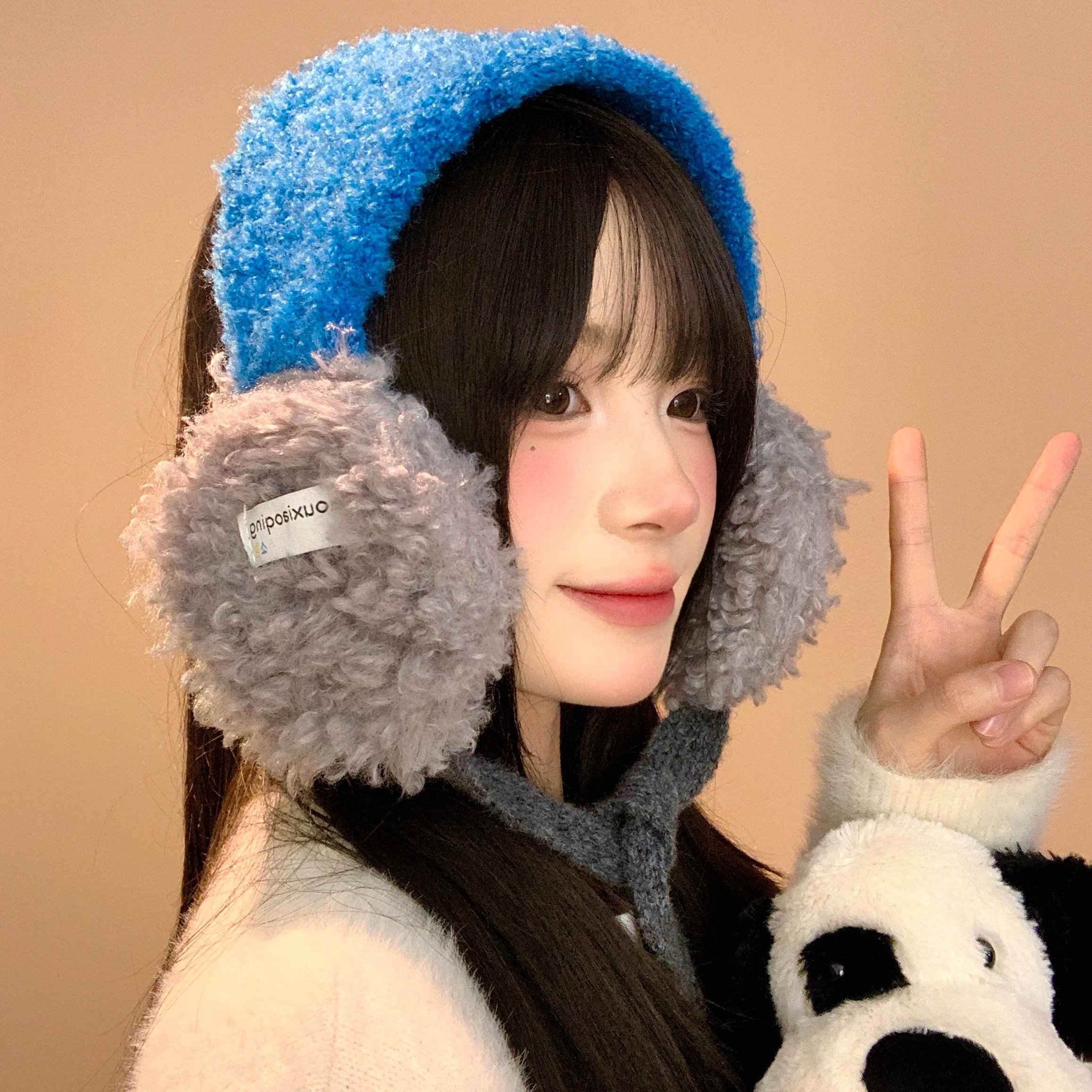 韩版拼色羊羔毛绒耳罩女冬季加厚保暖防寒骑行护耳系带耳包耳捂子,淘宝优惠券,粉丝福利购,淘宝优惠卷