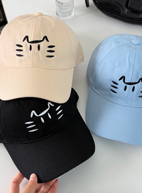 可爱猫咪刺绣棒球帽女春夏季