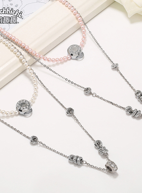 粉色仿珍珠项链甜美风饰品吊坠