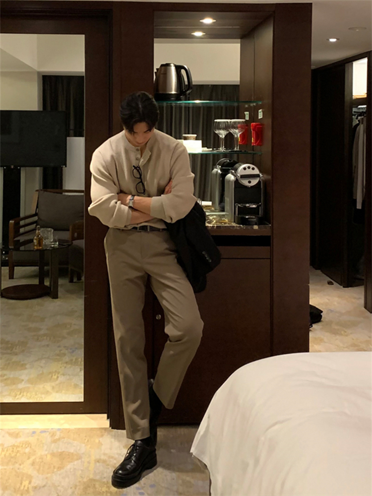 MRDONG韩国男装代购轻奢简洁设计舒适微锥小直筒十分商务休闲西裤 - 图1