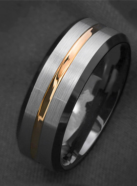 双色凹槽磨砂戒指潮男款