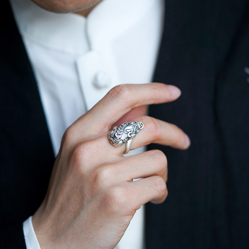 s999足银貔貅男女情侣转运食指对戒 赏峰饰品戒指/指环