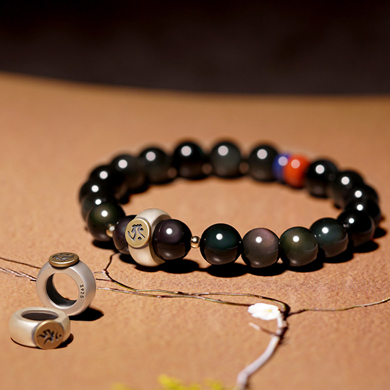 黑曜石本命佛手链转运珠佛珠手串 赏峰饰品手链