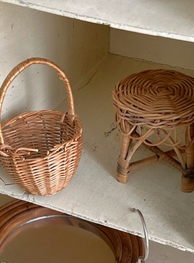 世界岛法国藤编椅子篮子小物件家居摆件装饰品中古复古可爱有趣