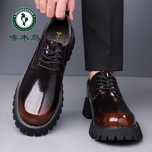 啄木鸟男鞋春季新款真皮男士正装商务皮鞋内增高休闲鞋结婚新郎鞋 - 图1