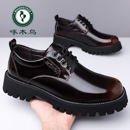 啄木鸟男鞋春季新款真皮男士正装商务皮鞋内增高休闲鞋结婚新郎鞋 - 图0