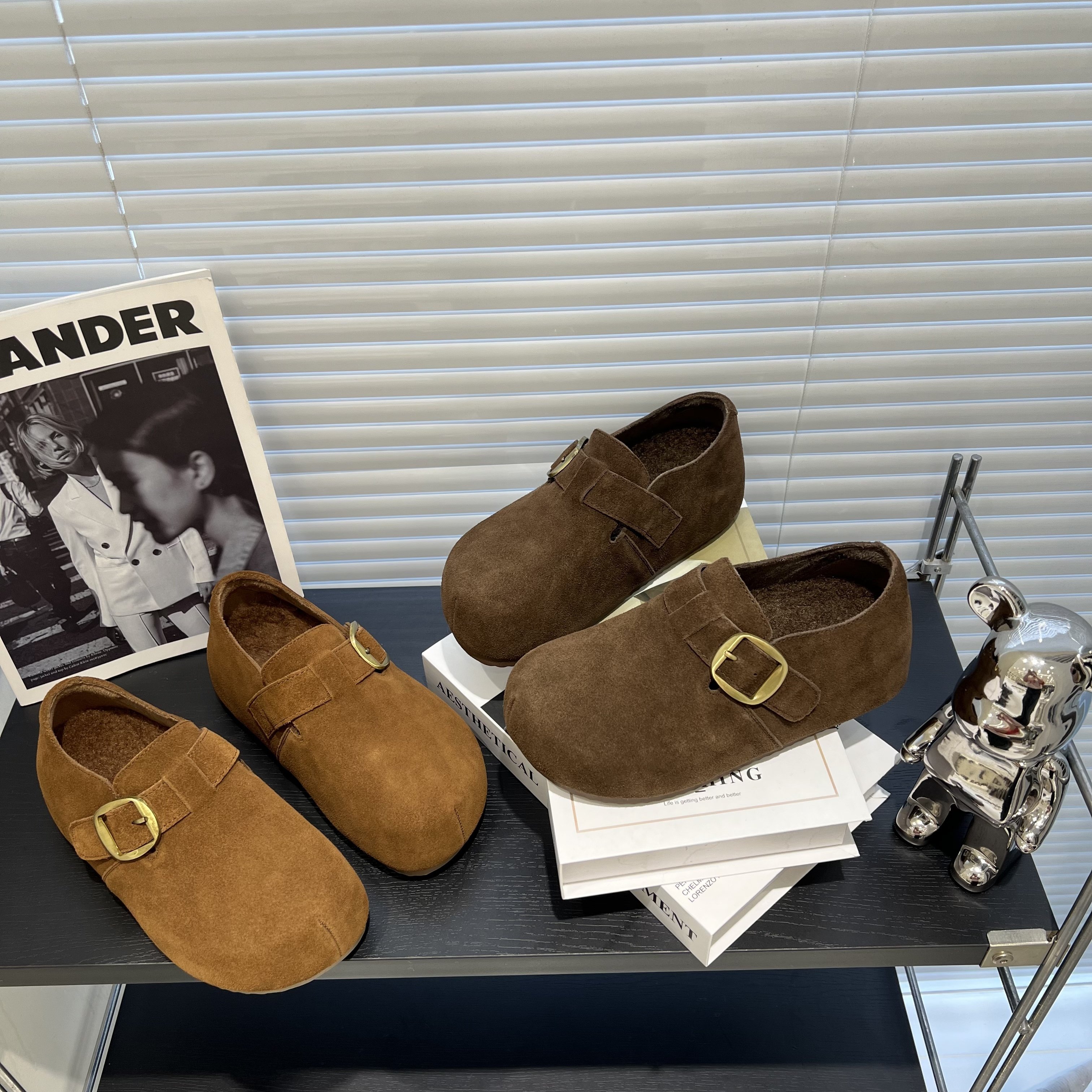 悦薇高品质女鞋反绒皮勃肯鞋金属扣懒人鞋休闲软木鞋舒适棕色单鞋,淘宝优惠券,粉丝福利购,淘宝优惠卷